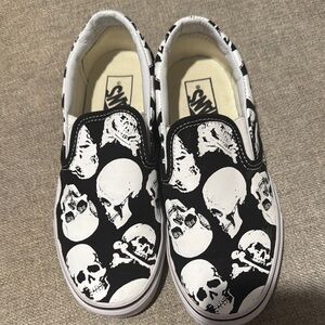 Vans Black and White Skull Slip-On Shoes
